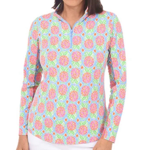 IBKUL Tops - IBKUL Haley Pineapple UPF50+ Sun Shirt M
